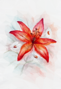 Floral Low Poly Pattern, Bouquet with Red Lily. Vector