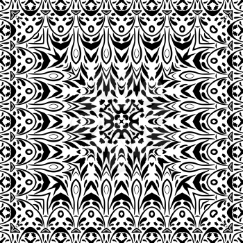 Abstract seamless pattern, black contours isolated on white background. Vector