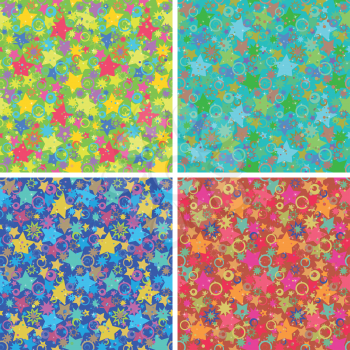 Set seamless holiday backgrounds, abstract design, patterns of stars and rings. Vector