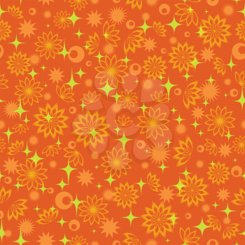 Seamless floral background, symbolical silhouette flowers and stars. Vector eps10, contains transparencies