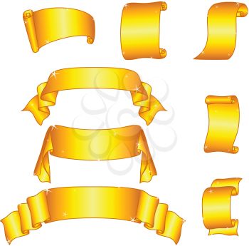 Set of shiny golden banners ribbons and scrolls. Vector