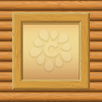 Wooden Frame with Empty Paper on a Timbered Wall. Vector