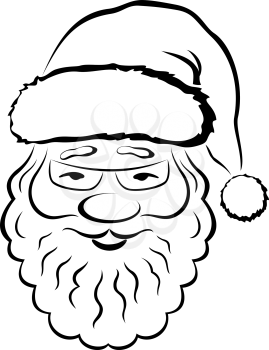 Christmas Symbol, Smiling Santa Claus Face, Black Pictogram on White Background. Vector