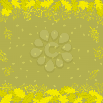 Vector, yellow autumn leaves on olive annd green background