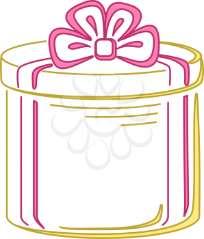 Gift round box, holiday symbol pictogram isolated on white background. Vector
