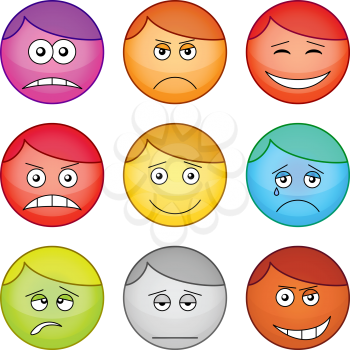 Set of the vector round smilies symbolising various human emotions