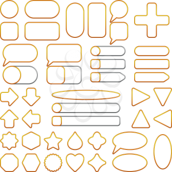 Set of Gold and Silver Button Frames, Computer Icons of Different Forms for Web Design on White Background. Vector
