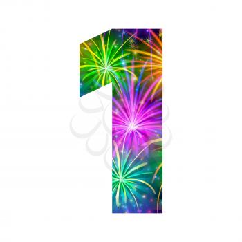 Mathematical sign, number one, stylized colorful holiday firework with stars and flares, element for web design. Eps10, contains transparencies. Vector