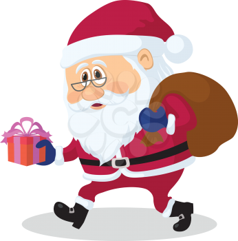 Santa Claus with a bag of gifts, Christmas illustration, cartoon character on white background. Vector