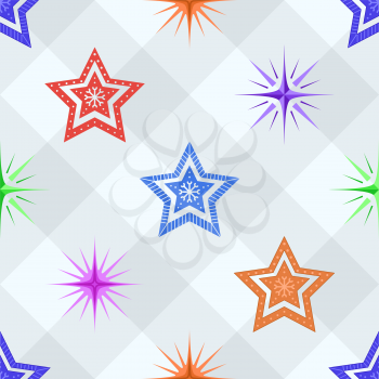 Seamless Background, Pattern From Stars of Different Forms On a Checkered. Vector