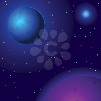 Fantastic background, space, planets, sun and stars. Vector