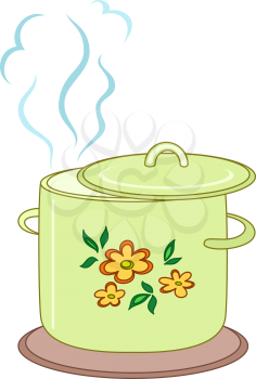 Boiling Pan with Flower Cover, Steam and Support Trivet. Vector