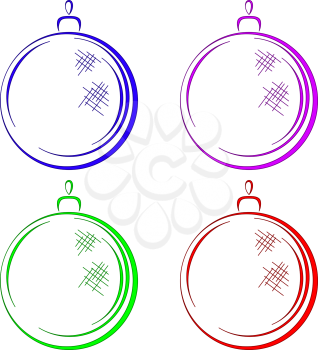 Christmas decoration: multicolored glass balls, isolated on white background. Vector