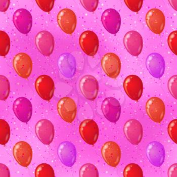 Balloons flying on pink background, seamless colorful pattern. Vector eps10, contains transparencies