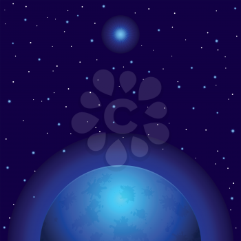 Fantastic background, space, planet and sun. Vector