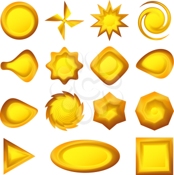 Buttons set, gold icons of different forms for web design. Vector eps10, contains transparencies