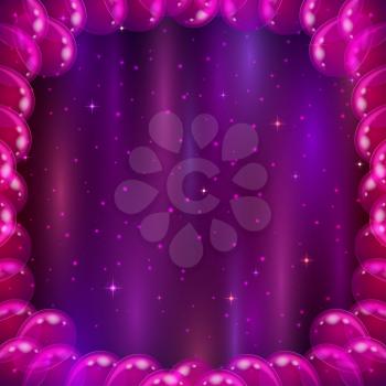 Symbolic abstract background with balloons frame and space with stars and cosmic rays. Eps10, contains transparencies. Vector