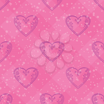 Valentine holiday seamless with pictogram hearts, abstract pink background pattern. Vector eps10, contains transparencies