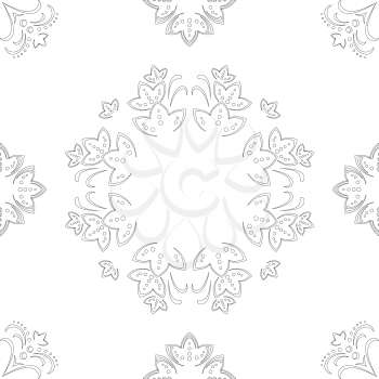 Abstract seamless background with a symbolical flower pattern, monochrome graphic contour. Vector