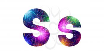 Set of English letters signs uppercase and lowercase S, stylized colorful holiday firework with stars and flares, elements for web design. Eps10, contains transparencies. Vector