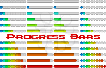 Set of Glass Colorful Loading Progress Bars at Different Stages, Elements for Web Design. Eps10, Contains Transparencies. Vector