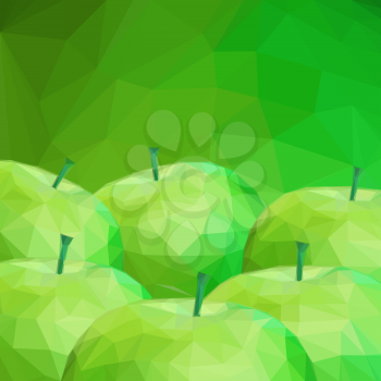 Background with Group of Apple Fruits, Low Poly Pattern. Vector