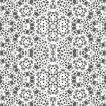 Abstract Seamless Floral Pattern, Black Contours Isolated on White Background. Vector