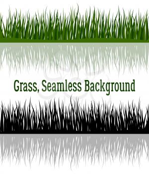 Line Seamless Background with Color Green and Black Silhouette Grass with Refractions, Element for Your Design, Isolated on White Background. Vector
