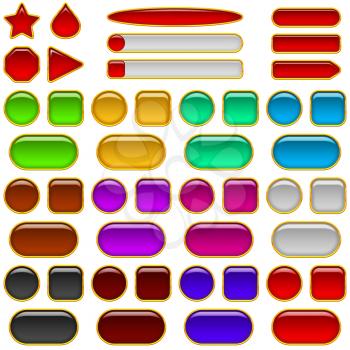 Set of glass buttons, computer icons of different colors and shapes for web design. Vector eps10, contains transparencies