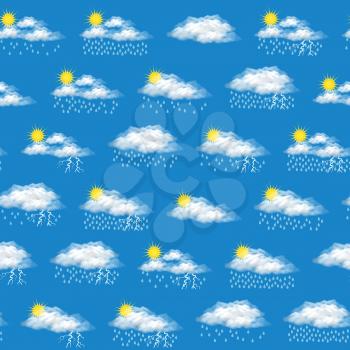 Meteorology Seamless Background, Illustrating Various Natural Weather Phenomena, Cloudy, Rain, Storm. Eps10 Contains Transparencies. Vector