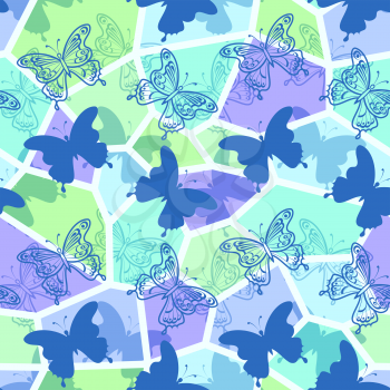 Seamless Holiday Background with Colorful Butterflies Contours and Silhouettes, Abstract Tile Pattern for Your Design. Eps10, Contains Transparencies. Vector