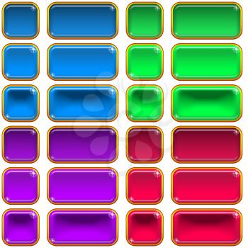 Set of Glass Buttons, Square and Rectangle, in Various States, Normal, Illuminated, Clicked. Computer Icons Elements for Web Design, Isolated on White. Eps10, Contains Transparencies. Vector