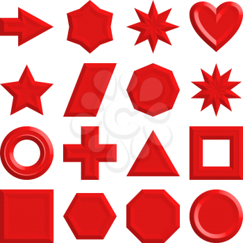 Set of Red Buttons of Various Shapes, Icons for Your Design. Vector