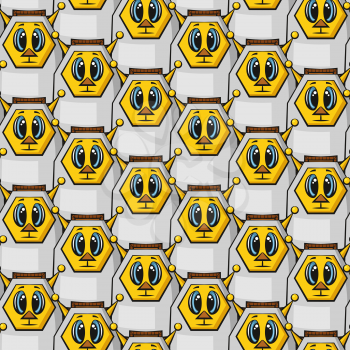 Seamless Background with Cartoon Robots, Tile Pattern with Cute Funny Characters. Vector