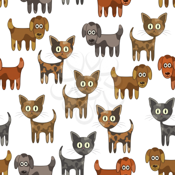 Cartoon Animals, Funny Pets, Cat and Dog, Isolated on a Tile White Background, Seamless Pattern for Your Design. Vector