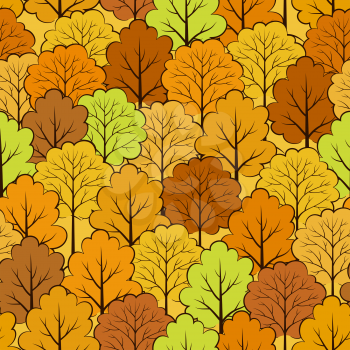 Forest Seamless Background, Autumn Trees, Tile Natural Pattern. Vector