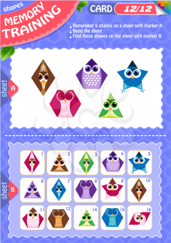 Memory game children. learning of geometry shapes. Memory training