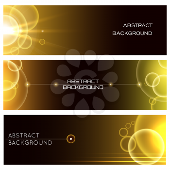 Abstract bubbles banners or Headers set. Glowing golden bubbles and sample text.