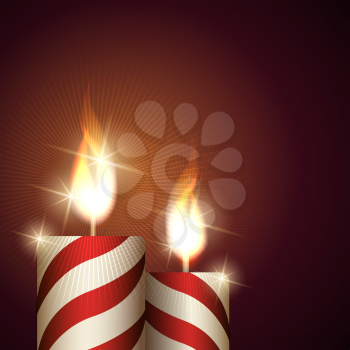 Christmas candles on black background. Colorful illustration.