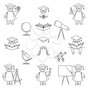 Scientist and education icon set. Thin line art style. Isolated on white background