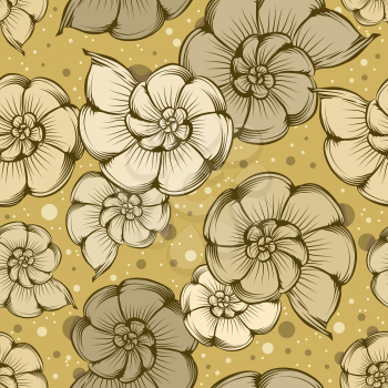 Seamless nautilus shells pattern drawn in sepia vintage style