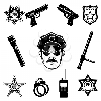 Police icon set. Isolated on white background. Only free font used.