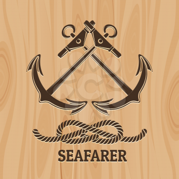 Crossed Anchor and Rope Knot. Nautical emblem with lettering Seafarer. Illustration in Spirography style. Free Font used.