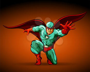 The person in a suit of the Superhero. Comic style illustration.