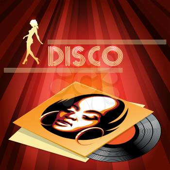 Disco club or disco party poster drawn in seventies style