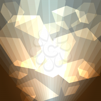 A vector abstract illustration of shining see through cubes in rays of light