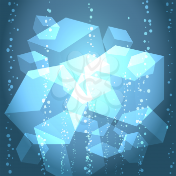 A vector abstract illustration of ice cubes in the water with bubbles