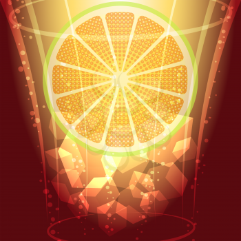 vector abstract illustration of lemon slice and ice cubes in a glass