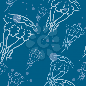 seamless pattern with jellyfishes floating in the water