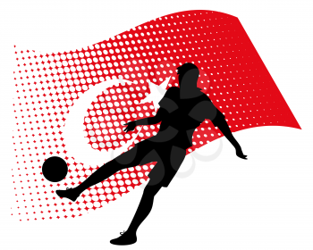 vector illustration of turkey soccer player silhouette against national flag isolated on white